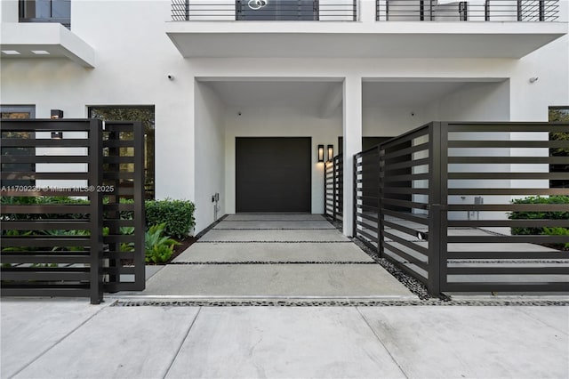 property entrance with a garage