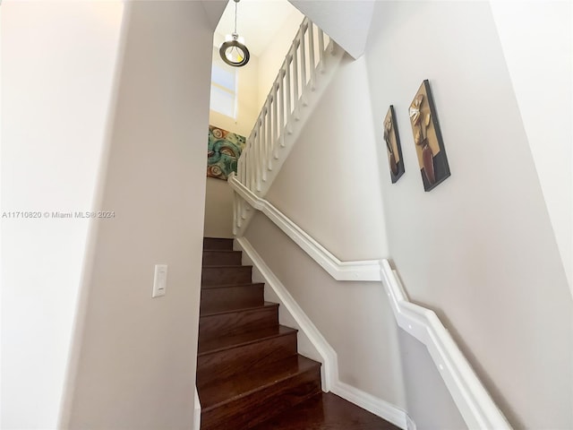 stairs with hardwood / wood-style floors