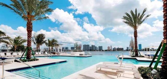 view of swimming pool with a patio area