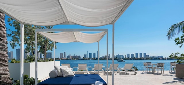 view of patio / terrace featuring a water view