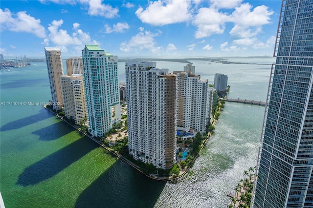 drone / aerial view featuring a water view