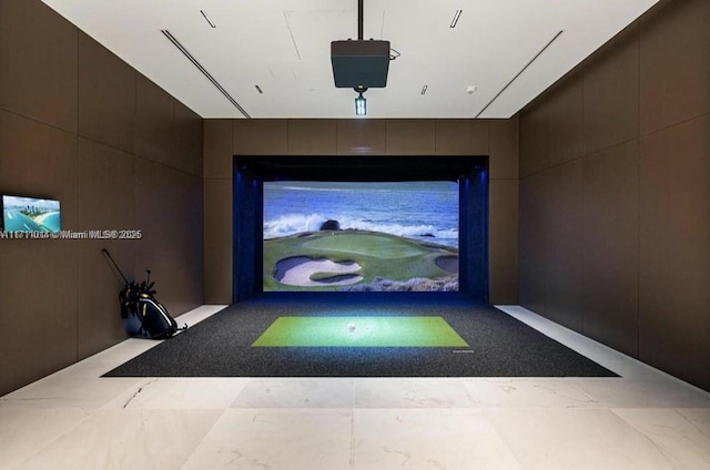 playroom featuring golf simulator