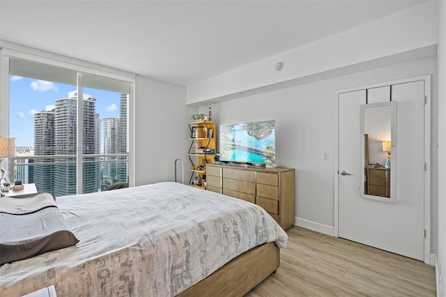 bedroom with a closet and light hardwood / wood-style floors