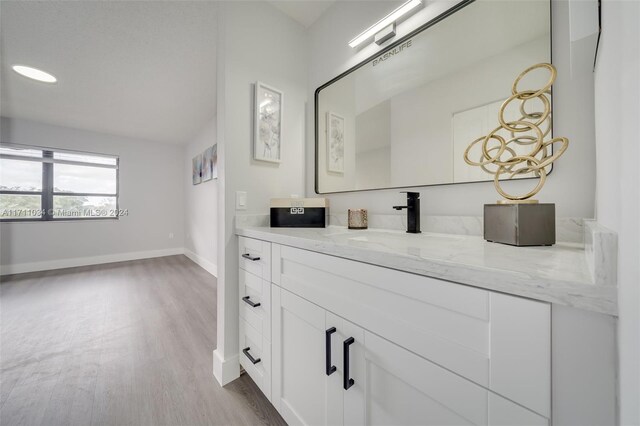 bathroom featuring hardwood / wood-style flooring and vanity