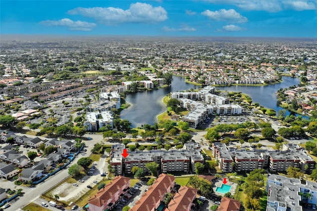 aerial view with a water view