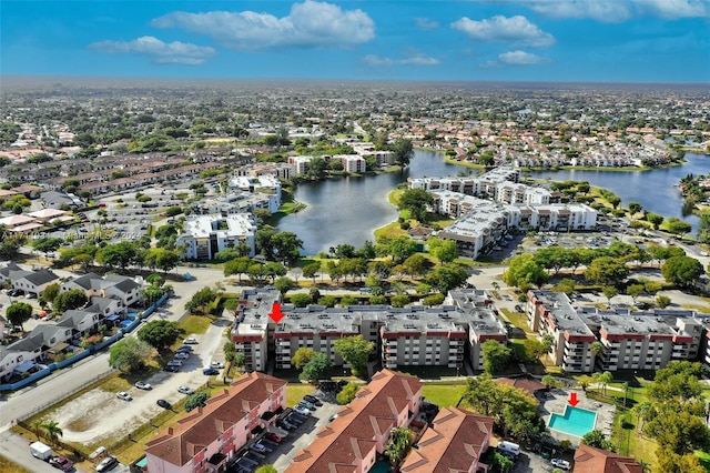 aerial view with a water view