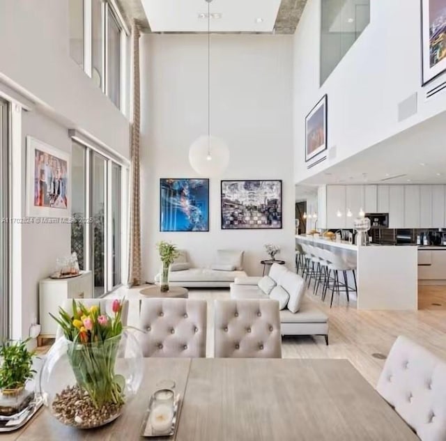 living room featuring a high ceiling