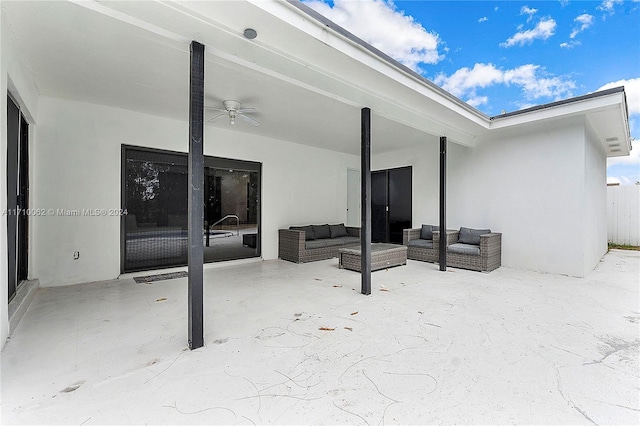 view of patio / terrace featuring ceiling fan and an outdoor hangout area