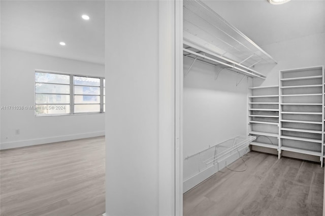 spacious closet featuring light hardwood / wood-style floors