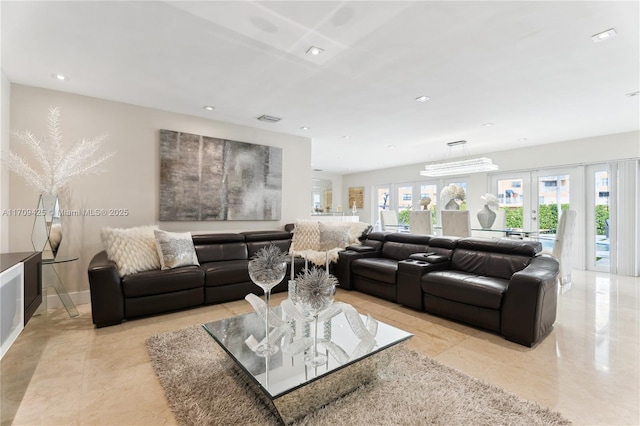 living room with french doors