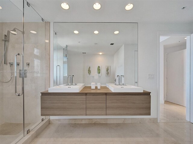 full bathroom featuring vanity, independent shower and bath, and toilet