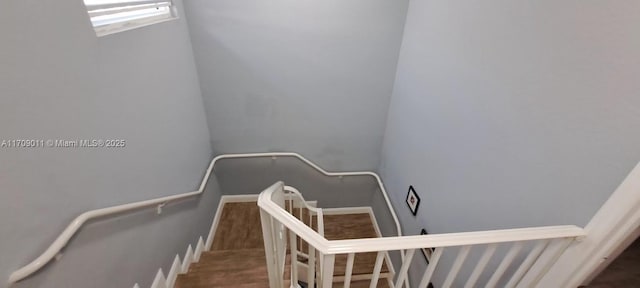 staircase with hardwood / wood-style floors