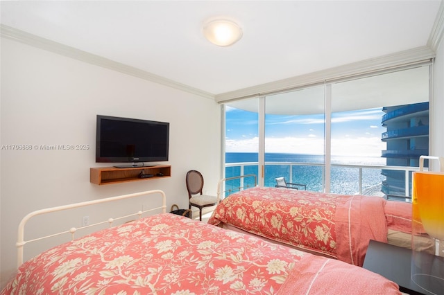 18671 Collins Ave Unit 3101, Sunny Isles Beach, FL 33160 - bedroom with crown molding and a wall of windows