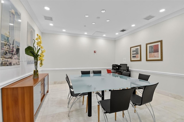 18671 Collins Ave Unit 3101, Sunny Isles Beach, FL 33160 - dining area with ornamental molding, recessed lighting, and light tile patterned flooring