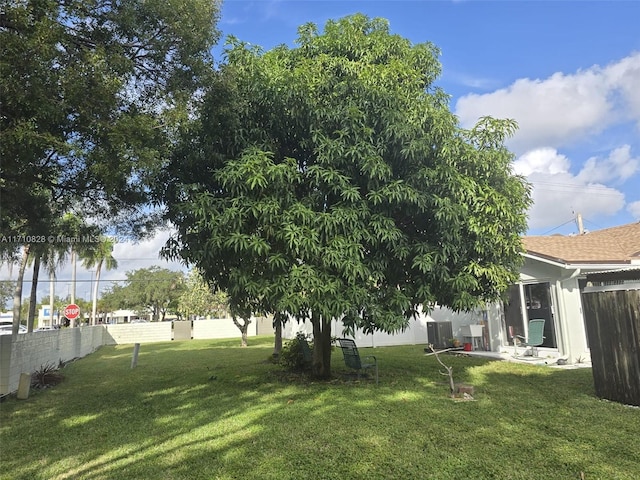 view of yard featuring central air condition unit