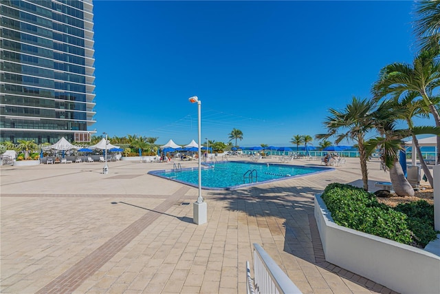 view of swimming pool featuring a patio