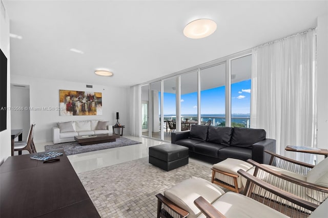 living room with a water view