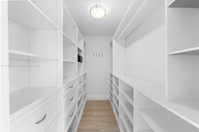 spacious closet featuring light hardwood / wood-style floors