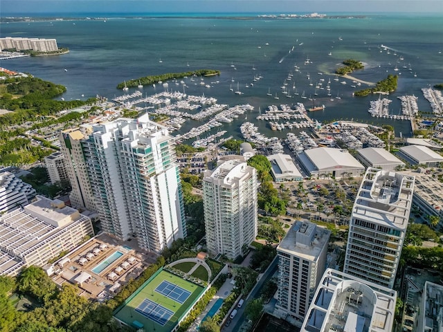 aerial view with a water view