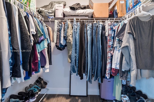 spacious closet with dark wood-type flooring