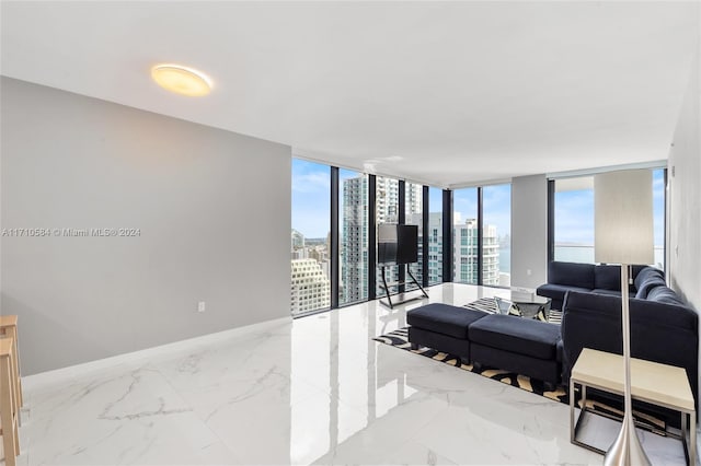 living room with expansive windows