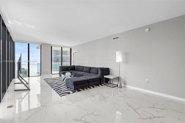 living room featuring expansive windows