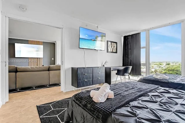 bedroom featuring floor to ceiling windows