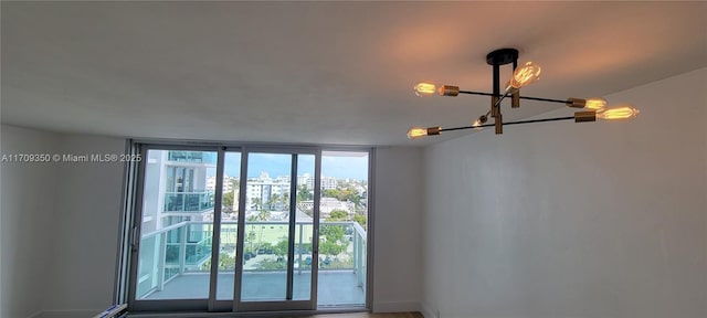 interior details with a chandelier