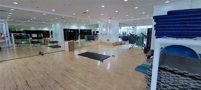 gym featuring light hardwood / wood-style flooring