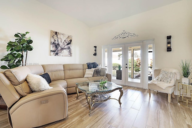 living room featuring wood-type flooring and french doors