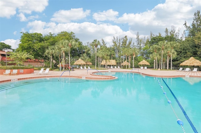 view of pool featuring a gazebo and a patio