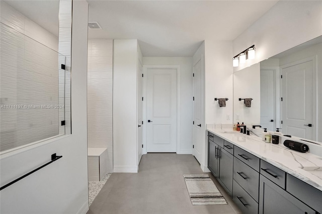 4536 N Silverwood Ln N, Oakland Park, FL 33309 - bathroom featuring baseboards, visible vents, a walk in shower, and vanity