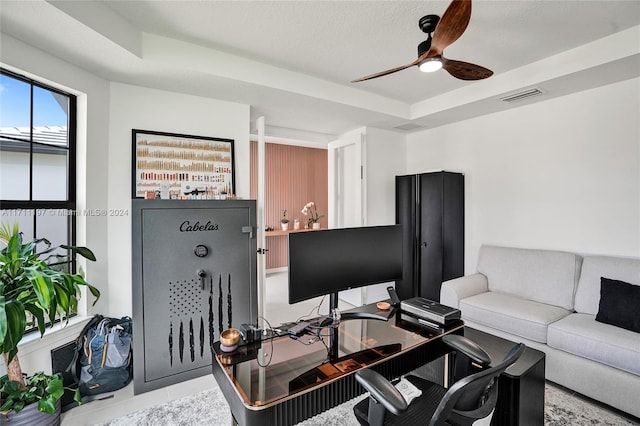 4536 N Silverwood Ln N, Oakland Park, FL 33309 - office with visible vents, ceiling fan, and a raised ceiling