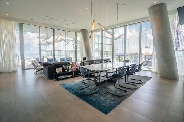 dining area with expansive windows