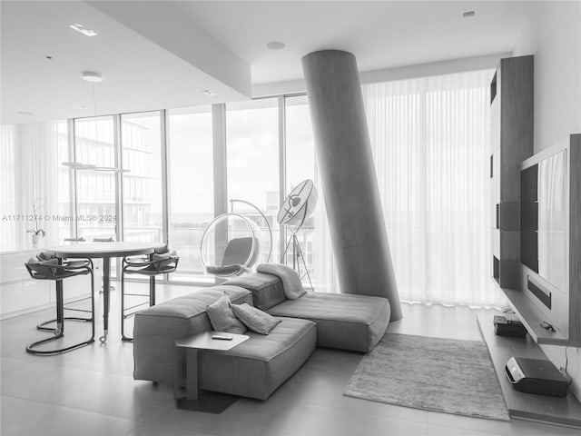 living room with expansive windows