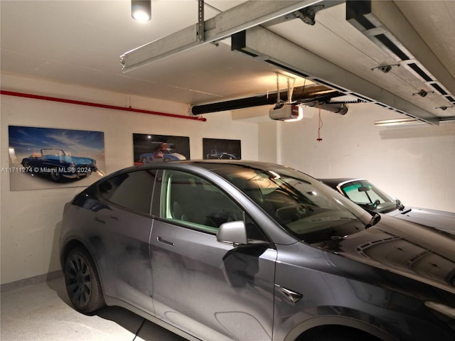 garage with a garage door opener