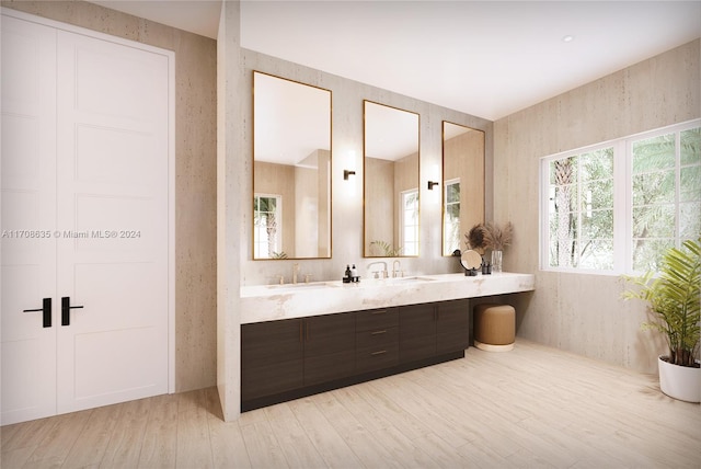 bathroom with vanity and wood-type flooring