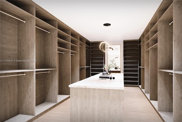 walk in closet featuring light hardwood / wood-style flooring