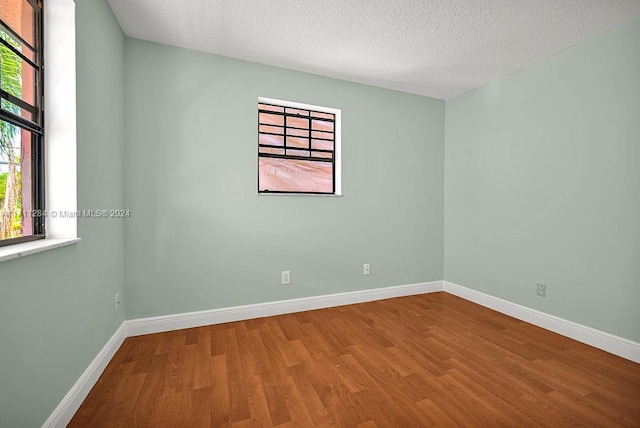 empty room featuring hardwood / wood-style floors, a textured ceiling, and a healthy amount of sunlight