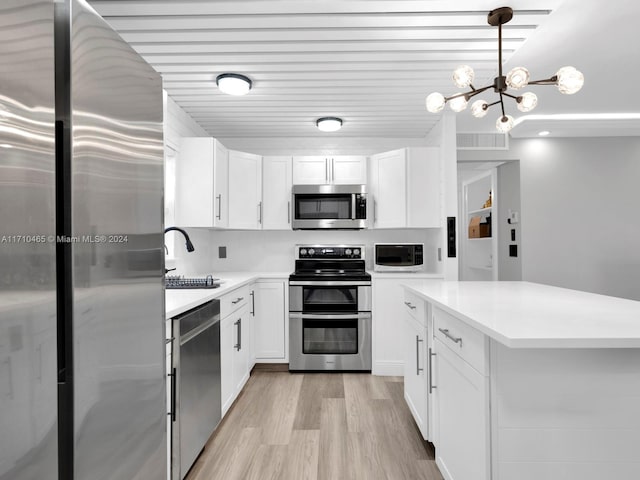 kitchen with white cabinetry, sink, stainless steel appliances, and light wood-type flooring