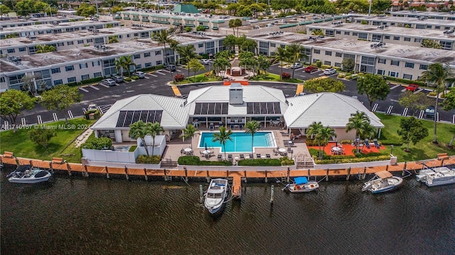 aerial view with a water view