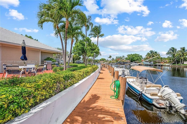 dock area with a water view