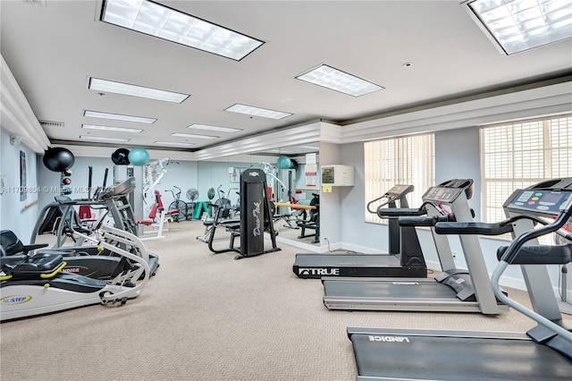 workout area with carpet flooring