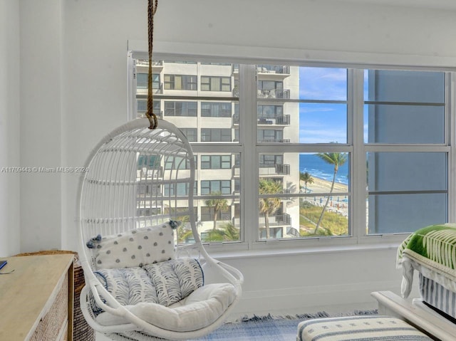 sitting room with a water view