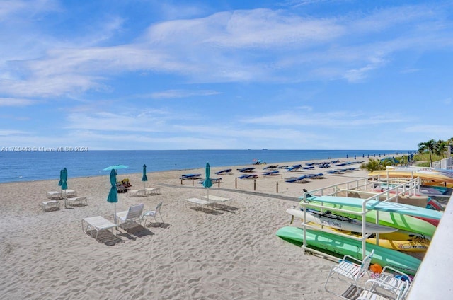 view of water feature featuring a beach view