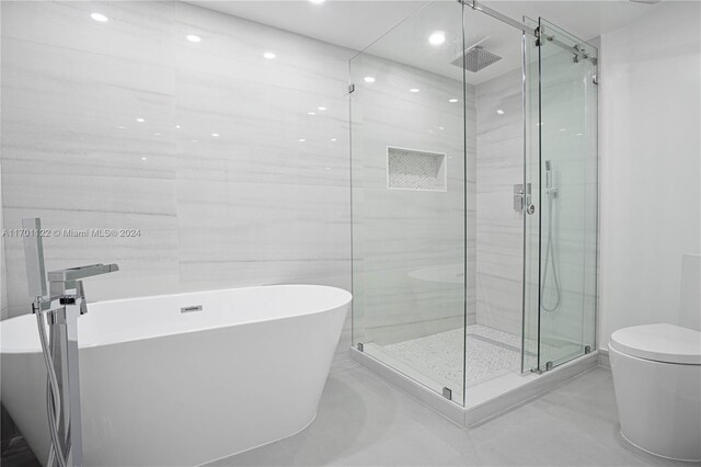 bathroom with separate shower and tub and toilet