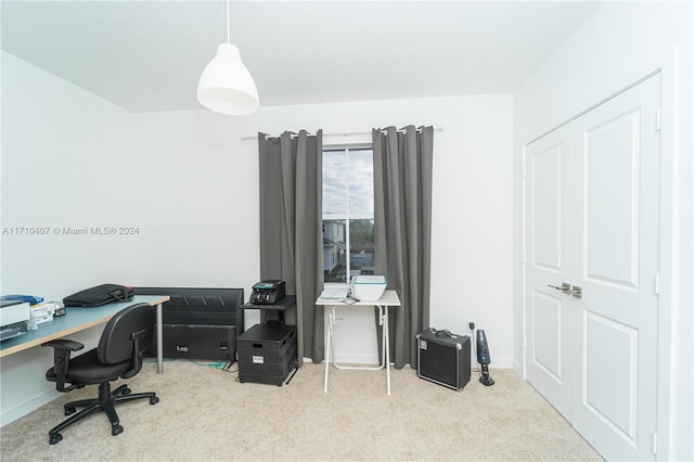 view of carpeted home office