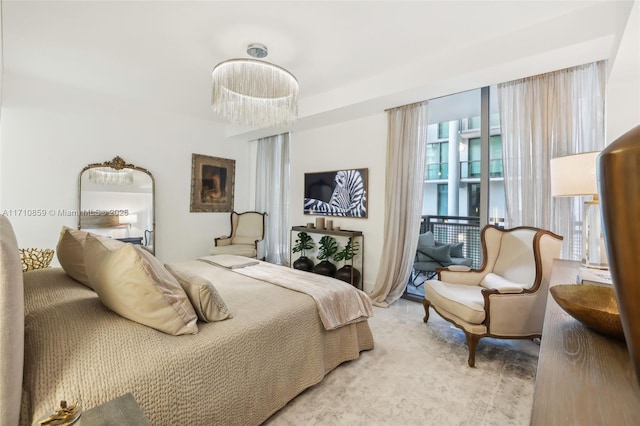 bedroom with light colored carpet