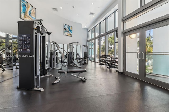 gym with a high ceiling