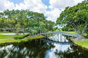 view of community with a water view